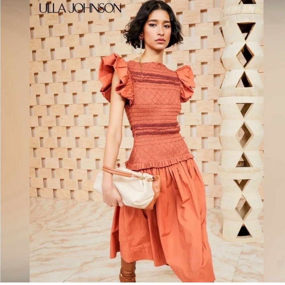 SOLD. Ulla Johnson Orange Ruffle Sleeve Dress